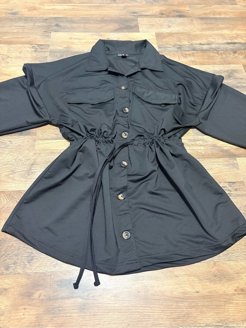 Love Plus Size 2X Black Utility Shirt Dress Button Front Cinch Waist Tunic